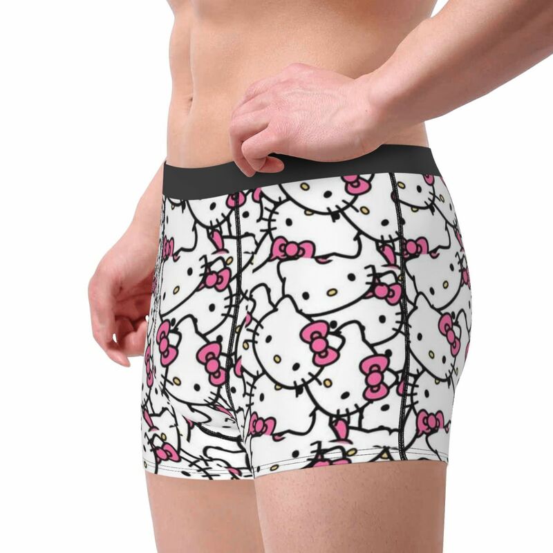 Celana dalam pendek Pria, bokser Hello Kitty, gambar 3D, celana dalam melar