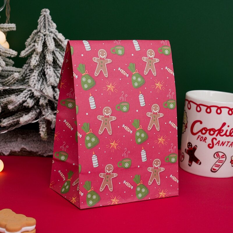 Navidad Kraft Paper Gift Bags Merry Christmas Christmas Tree Candy Gift Bags Snowflake for Holiday Wrapping Treat Bags