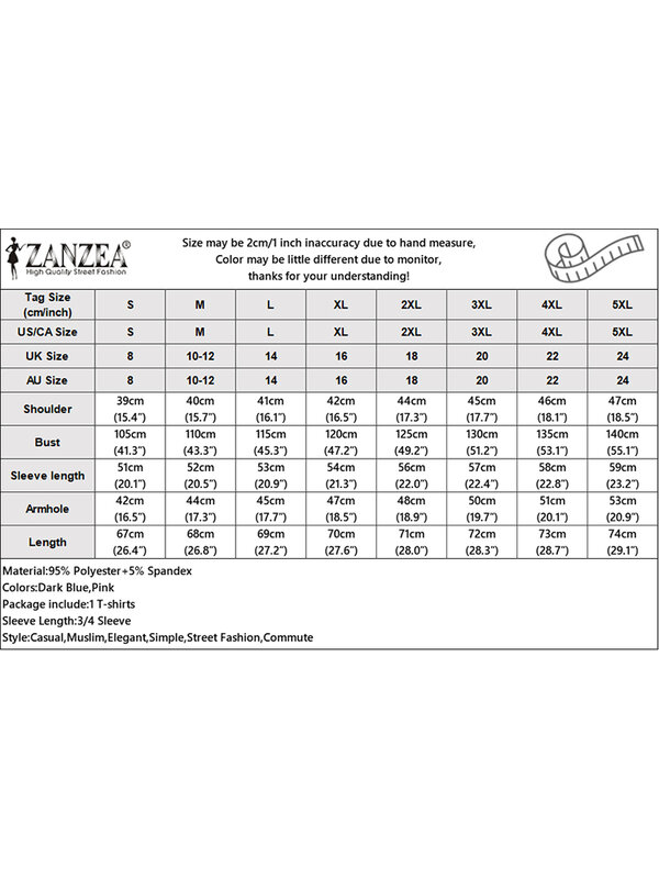 ZANZEA-Blusa holgada informal para mujer, camisa musulmana de Ramadán y Turquía, a rayas, cuello redondo, manga 3/4, talla grande
