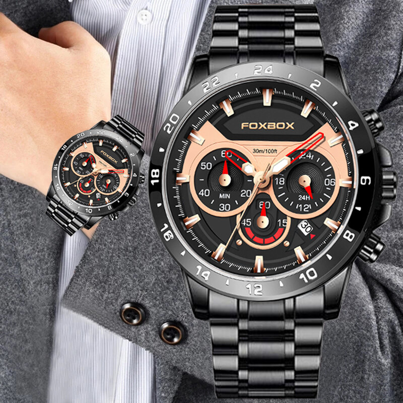 LIGE moda automatyczna data mężczyźni zegarki kwarcowe FoxBox luksusowe duże mężczyzna zegar Chronograph Sport mężczyzna Wrist Watch Relogio Masculino