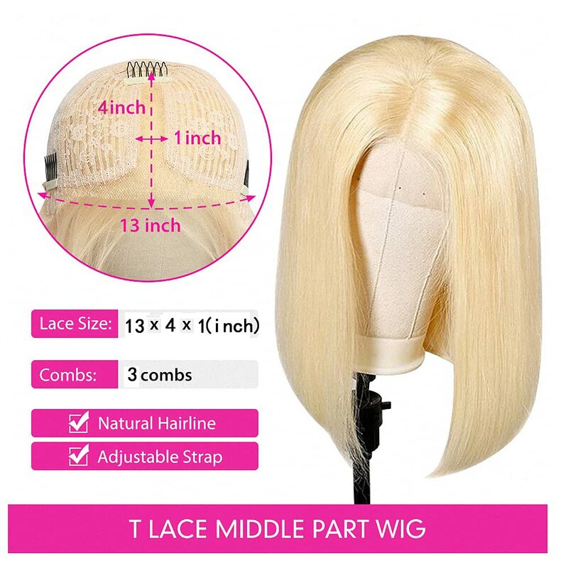 Perruque Bob Lace Front Wig naturelle blonde, cheveux humains, 13x4, Wiltshire, pre-plucked, noeuds blanchis, partie profonde, pour femmes africaines