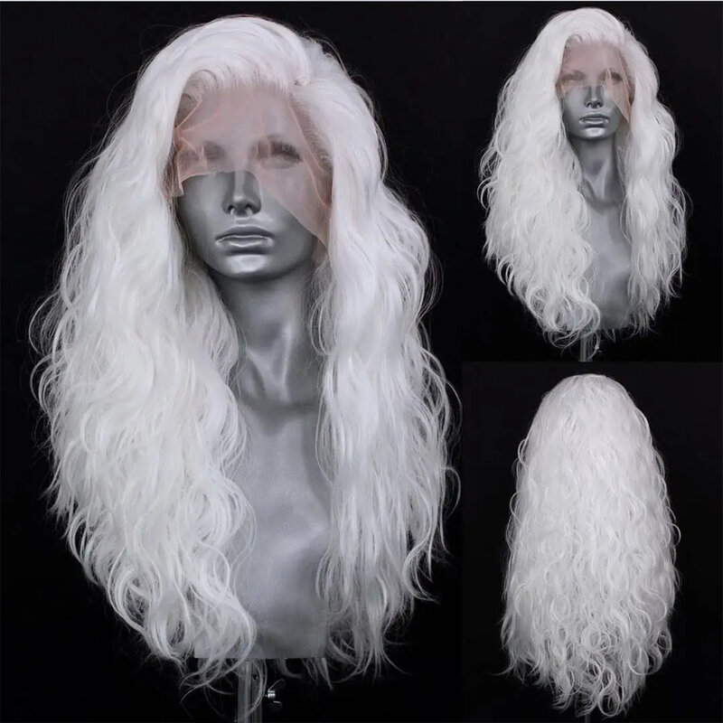 Marquesha 13*4 Curly Synthetic Lace Front Wig for Women Glueless Heat Resistant Fiber White Blonde Lace  Wig