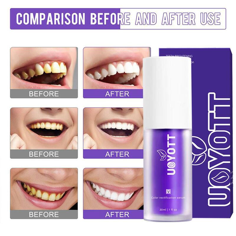 Mousse de limpieza Dental, prensa embotellada púrpura, pasta de dientes, refresca las manchas de los dientes, aliento, blanquea la eliminación, C6J2, 30ml