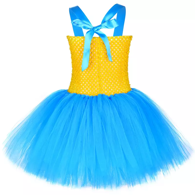 Anime Cartoon Characters Little Yellow Man Costume for Girls Birthday Party Tutu Dress Sky Blue Kids Halloween Holiday Clothes