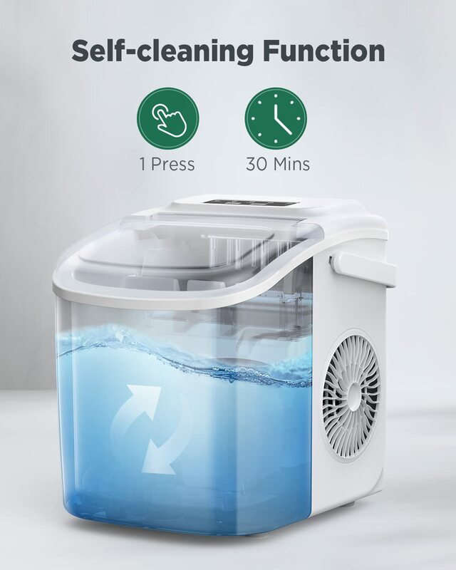 Silonn-máquina de hielo de autolimpieza, 9 cubos listos en 6 minutos, 26 libras en 24 horas, cuchara de hielo y cesta
