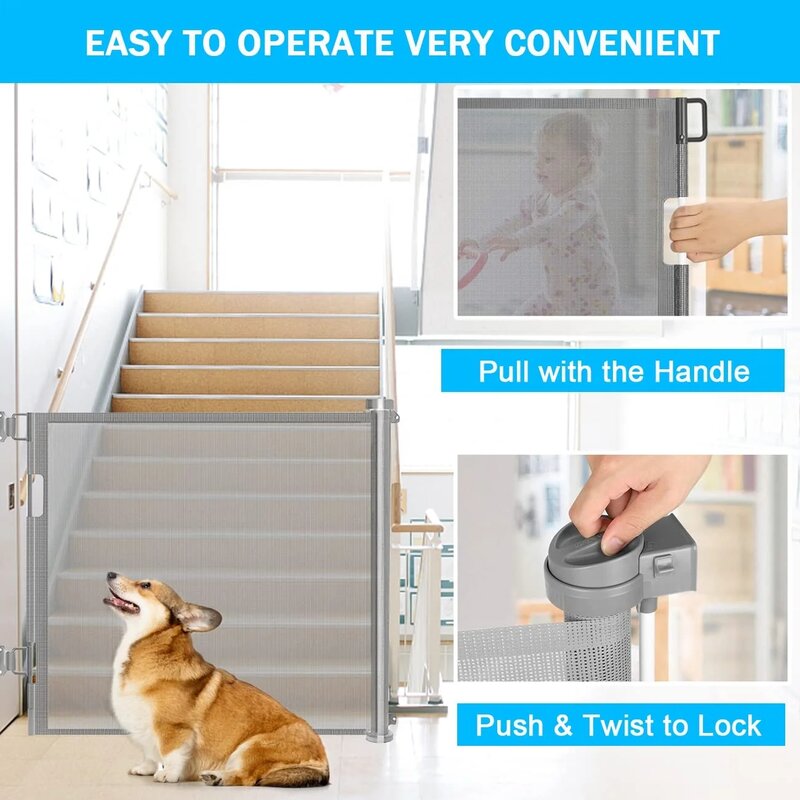 Retractable Child Protection Safety Door Stop Removable Extra Wide Door for Stair Isolate Tall Pet Dog Security and Protection