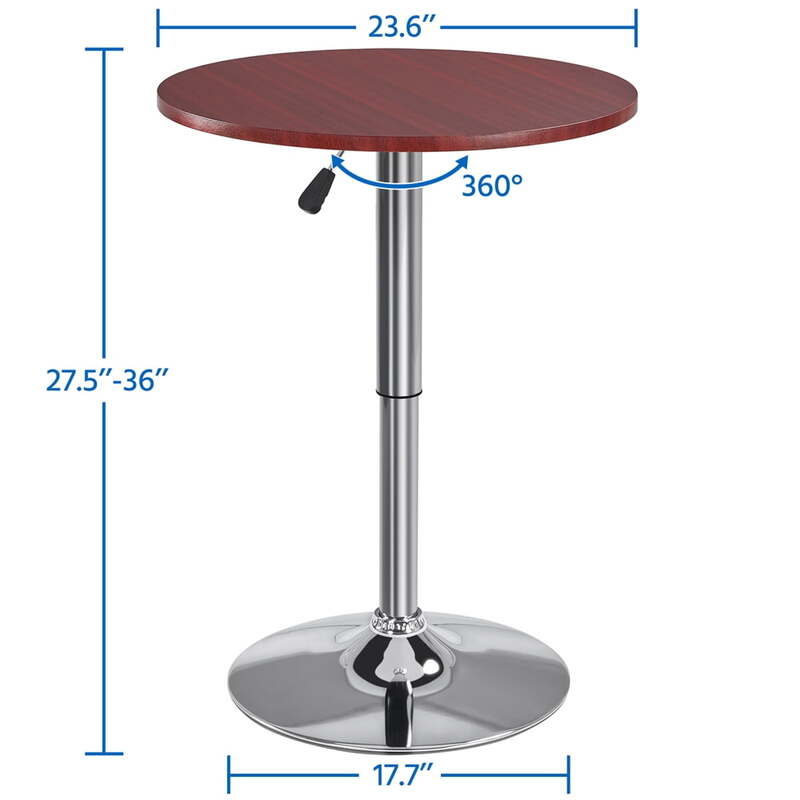 Adjustable Height Round Pub Bistro Table 360° Swivel Kitchen Bistro Bar Table, Mahogany