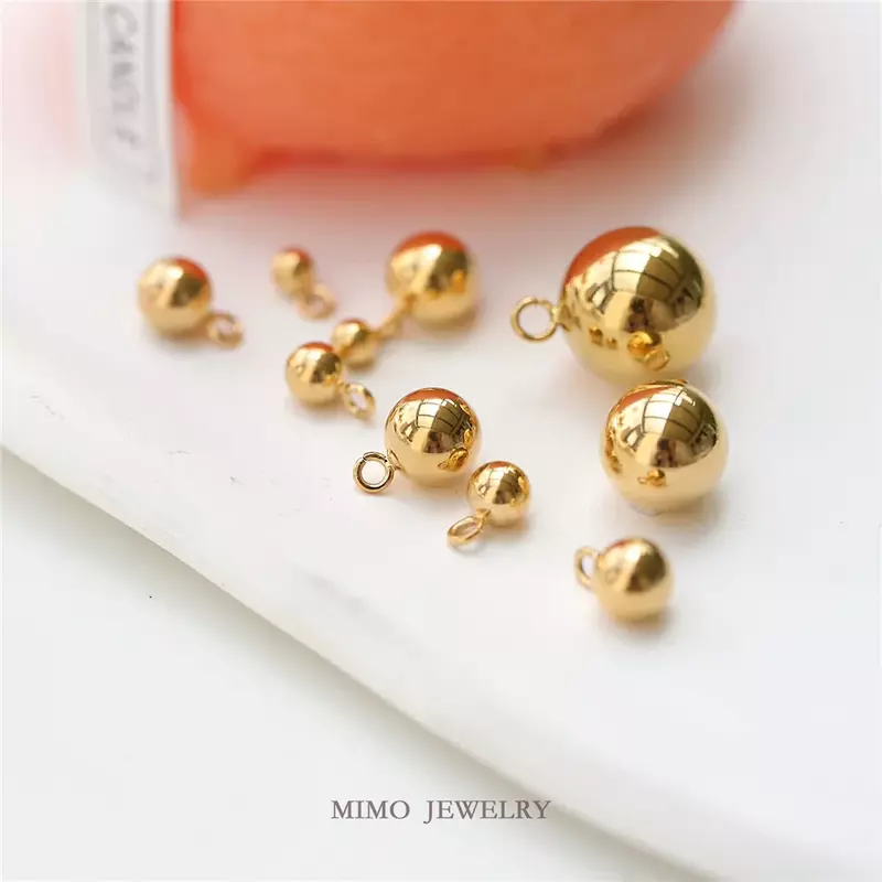 Pingente sólido com anel, bola de ouro lisa, preservação de cores, titânio, aço chapeado, 3-10mm, DIY Acessórios
