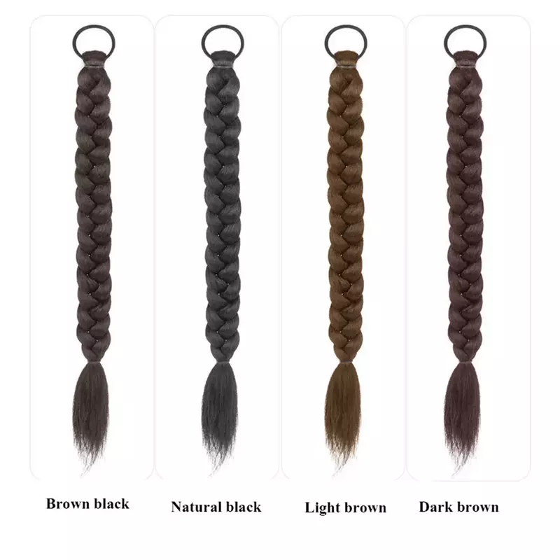 Tranças torcidas sintéticas Extensão de cabelo para mulheres, peruca natural preta, rabo de cavalo longo, faixa de cabelo, elástico