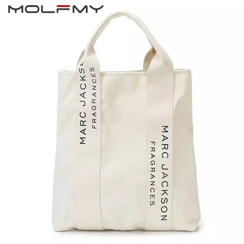 SGR2 New Summer Women's Handbag White Canvas Bag Letter Printing Single Shoulder  For Ladies Casual Tote Simple