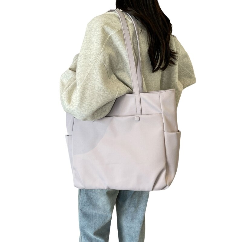 Tas Bahu Tas Buku Tas Kapasitas Besar untuk Wanita Anak Perempuan Tas Warna Solid Fashion Tas Tangan Tas Belanja Tahan Percikan