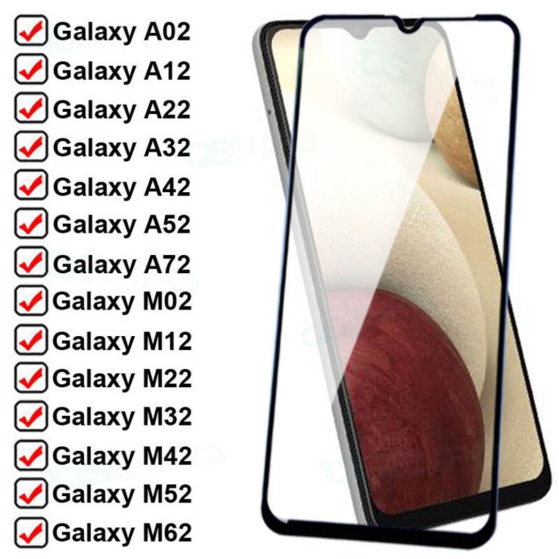 Protector de pantalla de vidrio templado para Samsung Galaxy, Protector de pantalla 100D antiexplosión para modelos A02, A12, A22, A32, A42, A52, A72, M02, M12, M22, M32, M42, M52 y M62