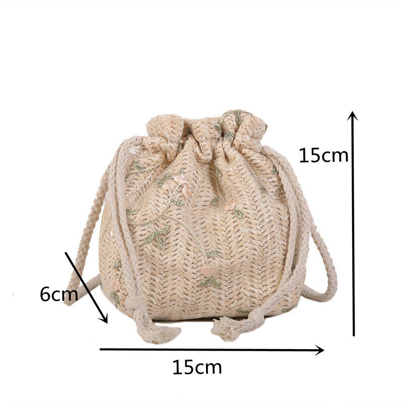 Bolsos de hombro pequeños con cordón para mujer, bolsos de playa de paja con bordado de flores, bolsos cruzados de encaje para viaje