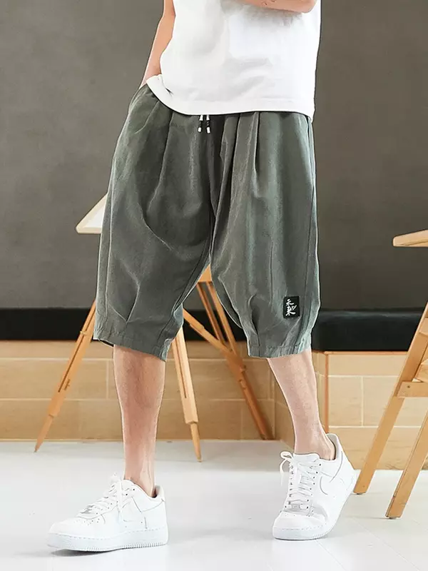 Pantalon sarouel pour homme, jogging court, style chinois, longueur mollet, baggy décontracté, grande taille, FJ8XL, été
