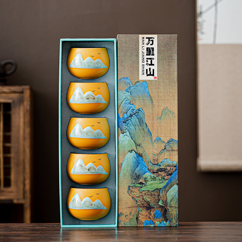 Ovens Verandering China Keramische Theekop Set Porseleinen Kung Fu Kopjes Aardewerk Servies Zakelijke Geschenkdoos Juego De Te