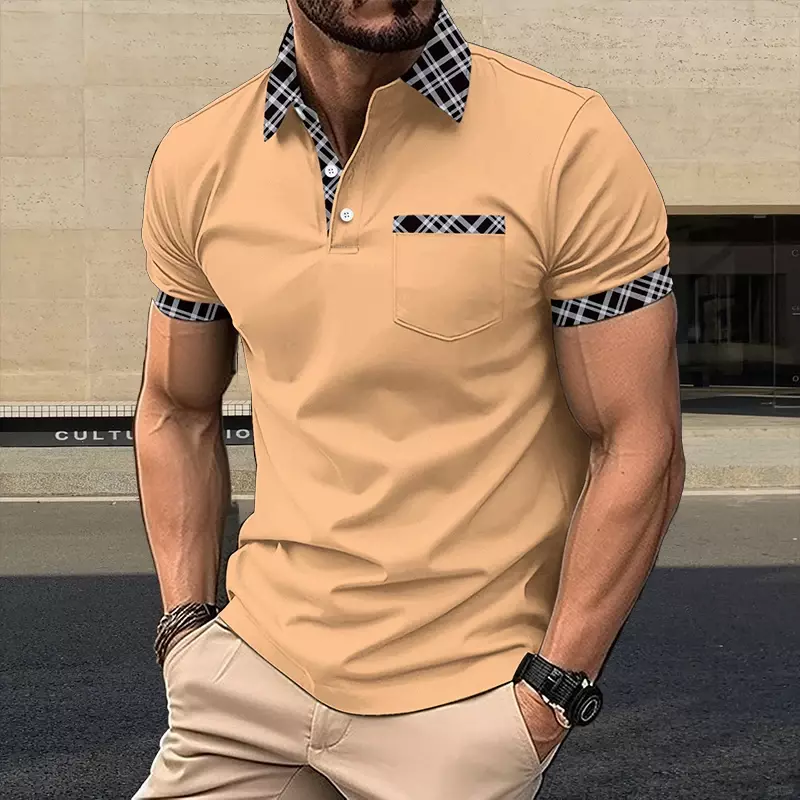 Summer shirt new fashionable men's cool and breathable polo shirt top casual pocket flower collar clothing large size