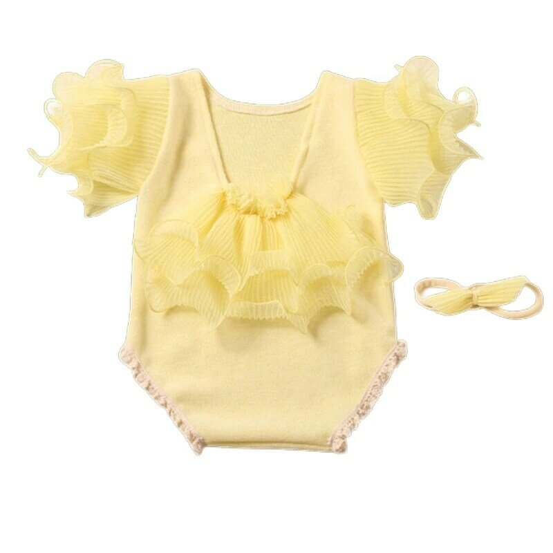 Infant Photography Props Romper Bowknot Headwear Baby Photo Suit Photoshooting Clothes Newborn Shower Gift 2pcs