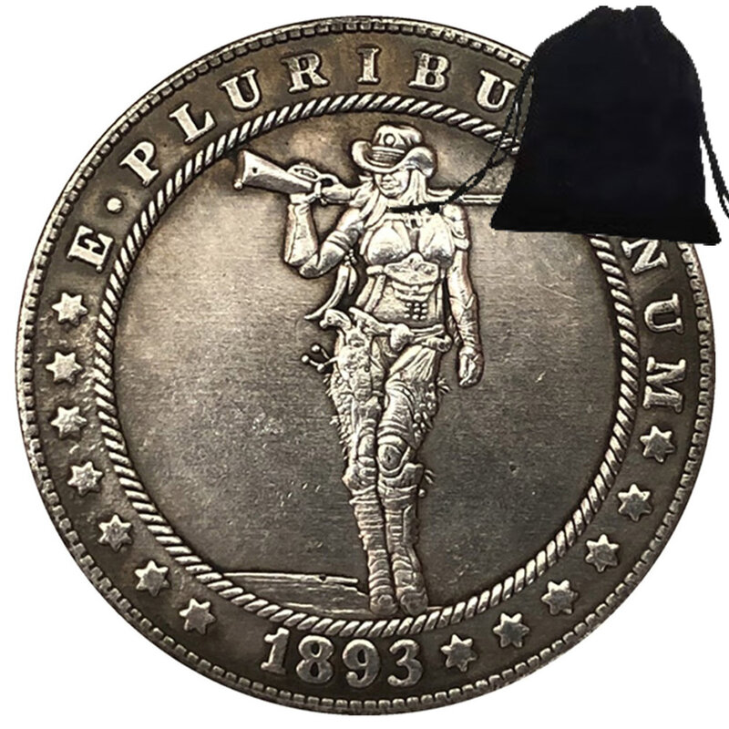 Monedas de pareja de arte 3D de un dólar de explorador americano de lujo, moneda de decisión de bolsillo divertida, moneda de la suerte conmemorativa + bolsa de regalo