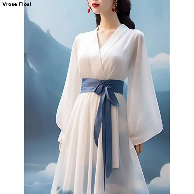 Новинка 2024, женское Восточное сказочное платье для косплея Hanfu в китайском стиле, традиционные Элегантные платья принцессы с облаками, халат для танцев на сцене