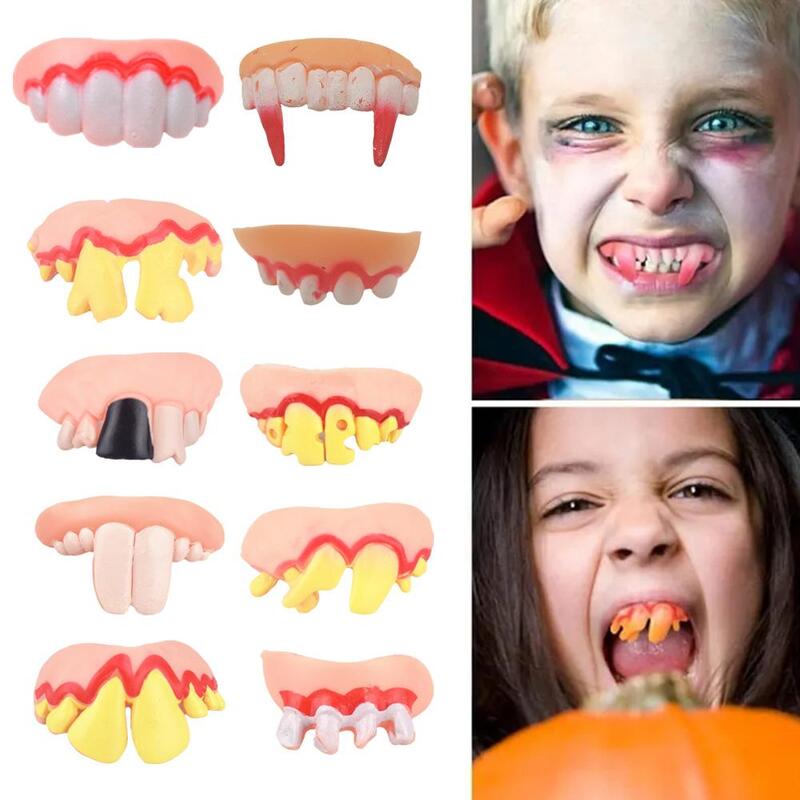 Halloween Dentures Funny Rubber False Tooth Cosplay Costume Party Toys Prank Denture Rotten Simulation Teeth D6E3