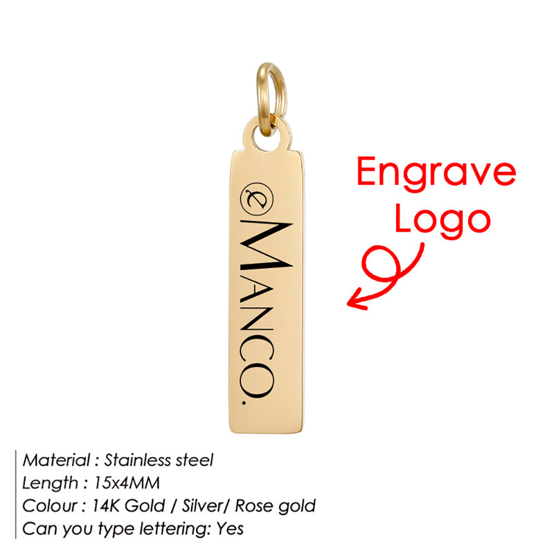 e-Manco Custom Logo Tags Stainless Steel Charms for Necklace Bracelets 6 Sizes to Choose