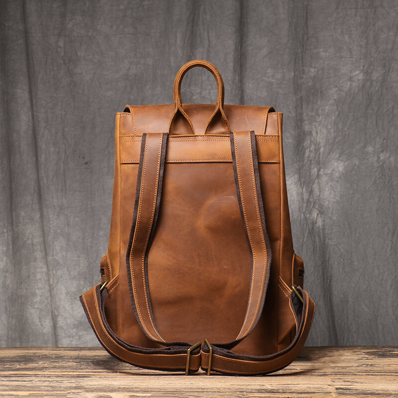 Crazy Horse Leather Backpack Men's Vintage Travel Satchel Bags College Schoolbag Large Capacity Backpack Laptop Bag Leathfocus