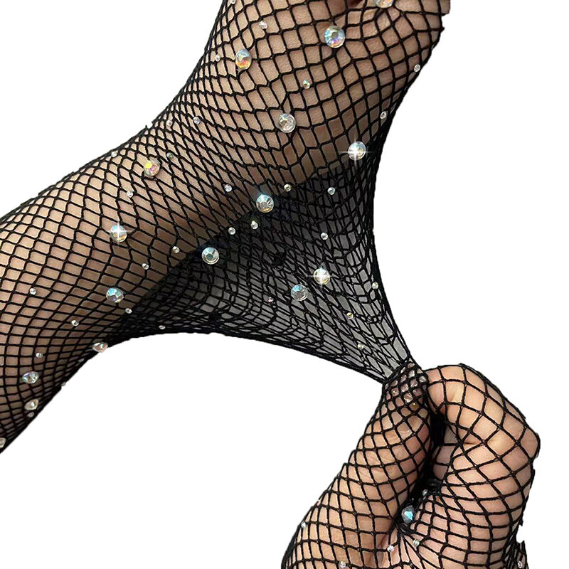 Перчатки женские эластичные длинные, пикантные блестящие перчатки с закрытыми пальцами, в стиле панк, сетчатая блестящая одежда для ночного клуба, выступления, 1 пара