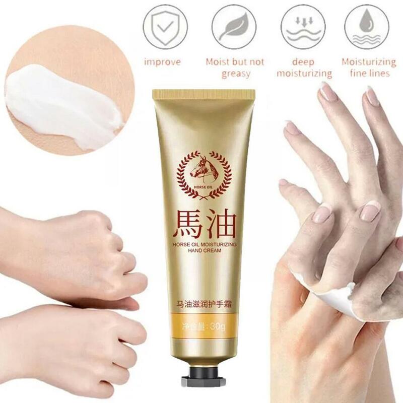 1PCS Horse Oil Repair Hand Cream Anti-Aging Winter Hand Anti-crack Whitening Cream Care Care Nourishing Handcream Skin Loti U7R5