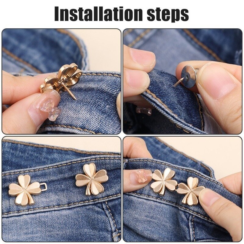 Gesper pinggang semanggi empat daun lucu klip celana Jeans logam bebas kuku dapat dilepas pin kancing DIY pengencang pinggang gesper pakaian