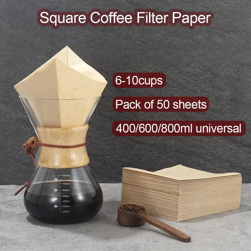 Square Coffee Filters Paper, Large Filter Paper, Barista Espresso Accessories, 6-10Cups, 400 ml, 600 ml, 800ml