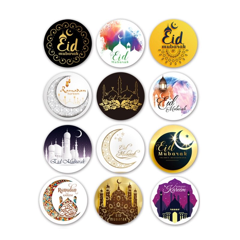 Y1UB 120 Gói Trang trí Eid Mubarak Nhãn Dán Ramadan Tròn cho Nghệ thuật Thủ công DIY