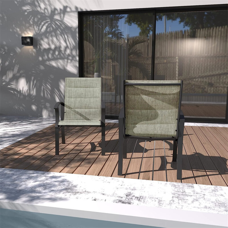 Elegante graue Terrassen-Esszimmers tühle mit 2 stilvollen Bistro-Sesseln mit Textilene-Mesh-Stoff, stabilem Metallstahl-Rahmen