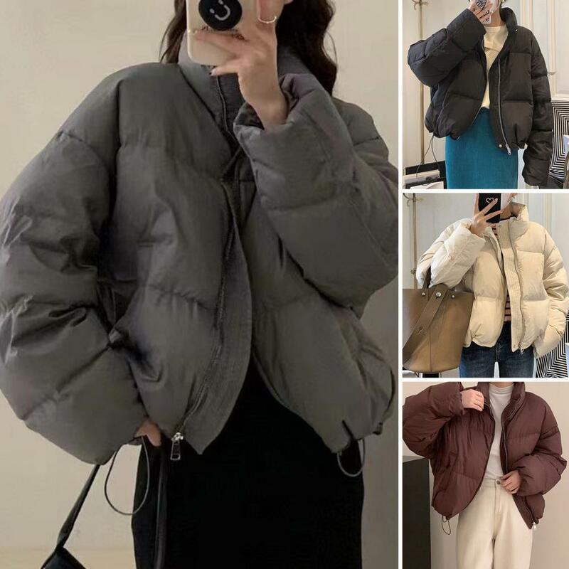 Fall Winter Women Parkas Thick Padded Stand Collar Neck Protection Coat Soft Zipper Closure Cardigan Loose Lady Down Coat