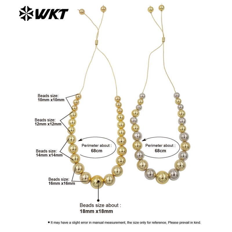 WT-JFN17 Have a sense of hierarchy 18K Real Gold Plated Round Brass Beads Chain Connect Statement Beads Necklace 10PCS