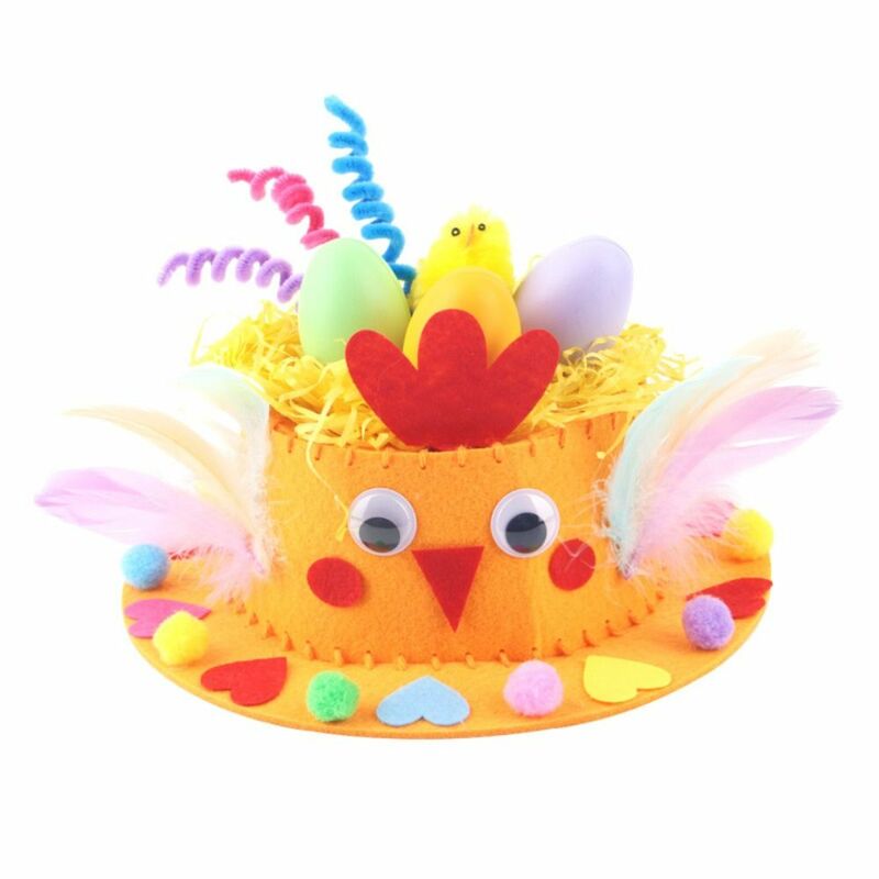 Chapeau de Pâques fait à la main pour enfants, coquille d'oeuf peinte, tissu non tissé, chapeau de lapin de Pâques bricolage, cadeaux jouets, chapeau d'oeuf de Pâques décoré