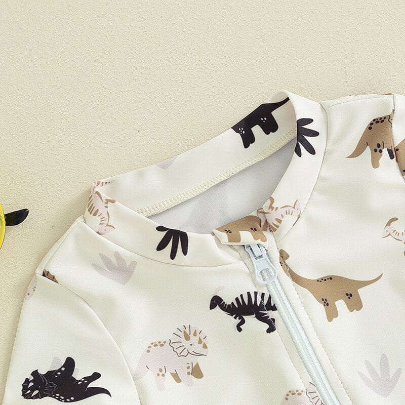 赤ちゃんのための恐竜の絵が描かれたボディスーツ,半袖の赤ちゃんの水着,ジッパー付き
