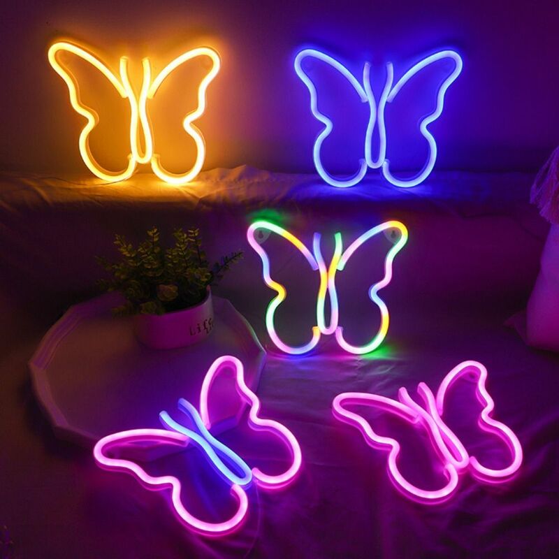 Butterfly Neon LED Night Light, Luzes decorativas de néon, Arte pendurada na parede para aniversário, Natal, Kid Room Decor