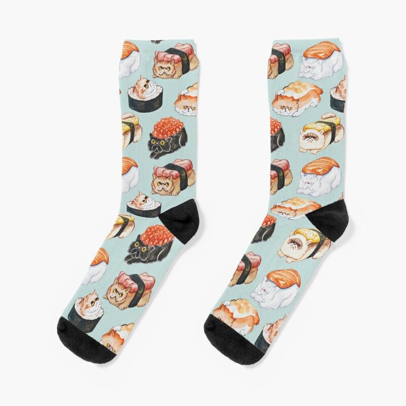 Sushi persische Katze Aquarell Socken Winters ocken Socken ästhetische Weihnachts socken Männer Frauen