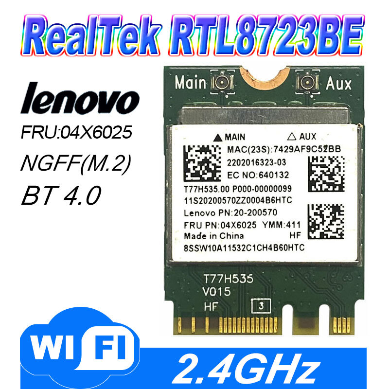 RTL8723BE NGFF Wlan karta BT Bluetooth Wifi 802.11n dla Y40-70 04x6025/Y40-80/ E4030 / E4070 / E4080