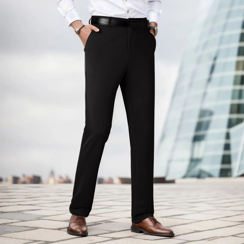 Men's Summer Thin Fashion Business Casual Suit Pants Long Pants Men's Elastic Straight Sleeve Formal Pants Plus Size