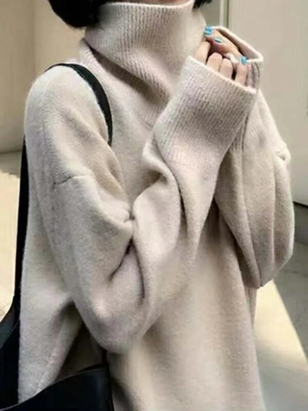 Turtleneck Knitted Sweater Women Autumn Winter Long Sleeve Oversized Pullover Female Korean Fashion Solid Color Basic Jumpers