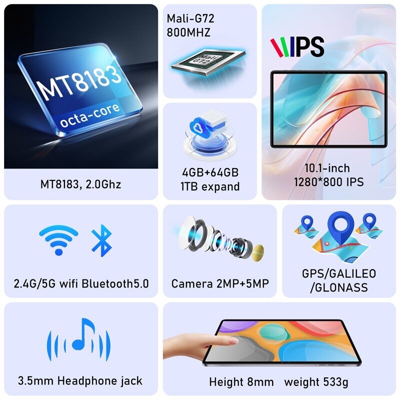 N-ONE NPad S 2023 10.1 인치 태블릿 패드, 듀얼 와이파이, BT5.0 태블릿, 1280X800 HD, 4GB, 64GB, 안드로이드 12, MTK8183, 8 코어, 6600mAh