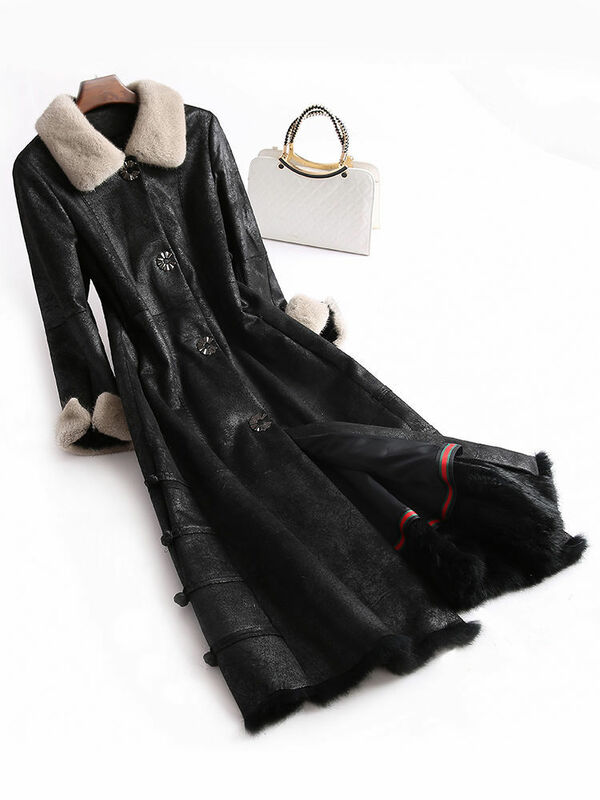 Abrigo de piel sintética para mujer, abrigo grueso y cálido de una pieza con cuello de piel, talla grande, invierno, 2022