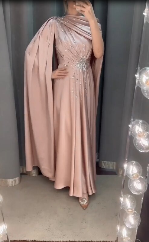 Fairytale Saudi Arabia Elegant Evening Dresses Sweet Pink Prom Dress Ruffle Crystal Beaded Formal Occasion Women Party Gowns