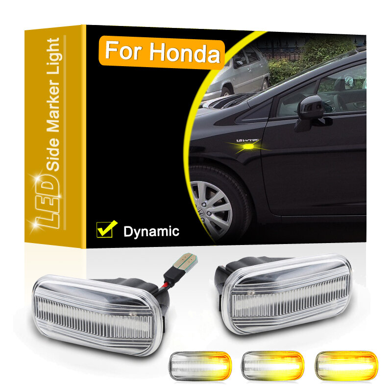 12V Clear Lens LED แบบไดนามิกด้านข้างสำหรับ Honda Accord Civic City CR-V Fit HR-V Blinker เลี้ยวไฟสัญญาณ