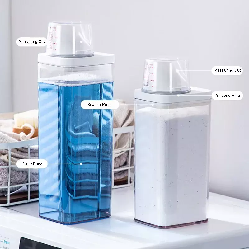 Airtight Laundry Detergent Powder Storage Box Clear Washing Powder Container with Measuring Cup Multipurpose Plastic Cereal Jar
