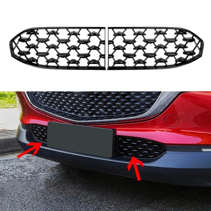 Grelha de pára-choques dianteira inferior do carro, capa de moldagem, decoração de rede média, fundo preto, Mazda CX30 CX-30 2020-2021