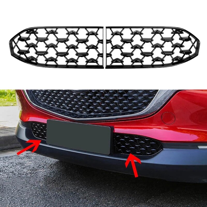 Front Lower Bumper Grill Grille Moulding Cover For Mazda CX30 CX-30 2020-2021 Car Front Bottom Middle Net Decoration Black