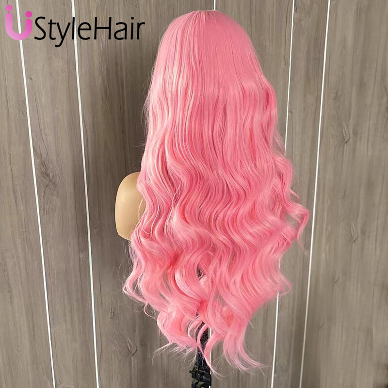 UstyleHair-Perruque Lace Front Wig Body Wave synthétique rose pour femmes, perruque Lace Wig longue, ligne de cheveux naturelle, 03 utilisation Cosplay, cheveux Drag Queen