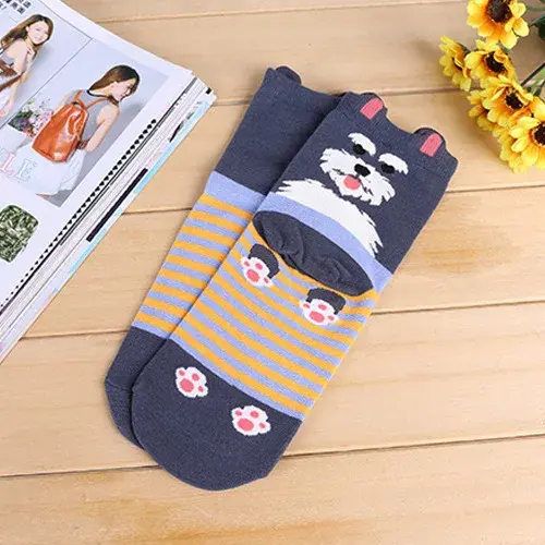 Chaussettes en coton à tube moyen pour femmes, chaussettes mignonnes, motif de dessin animé japonais, petit chien, trois dimensions, automne, hiver